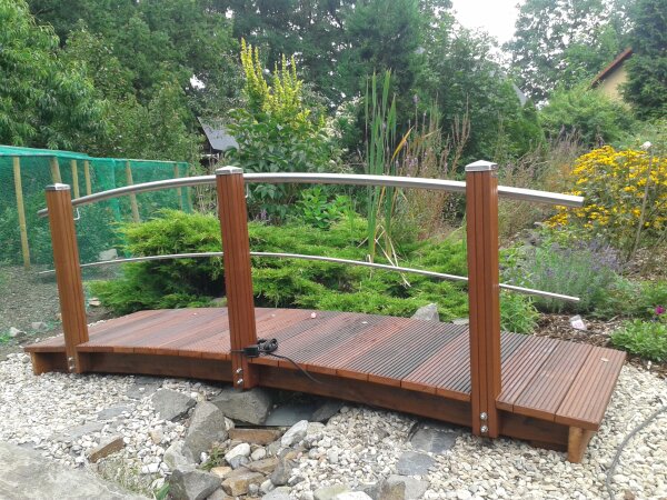 Teichbrücke - Bangkirai - 300cm x 100cm - Geländer aus Edelstahl einseitig